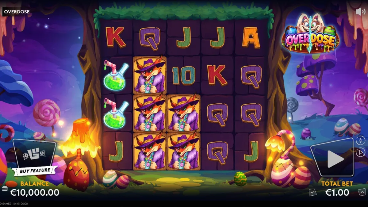 Ilustrasi slot Overdose dengan tema Paskah yang gelap dan permen