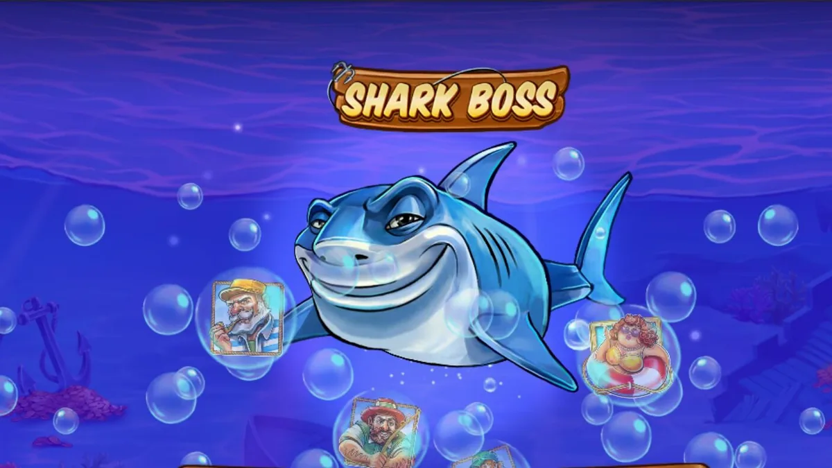 Tampilan visual slot Shark Boss dengan hiu di atas kapal